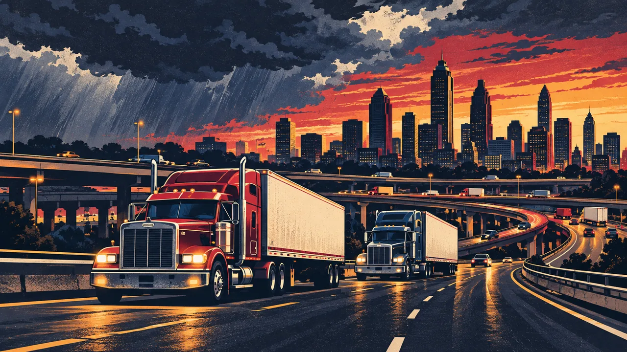 Illustration of tractor-trailers on the highways around Atlanta