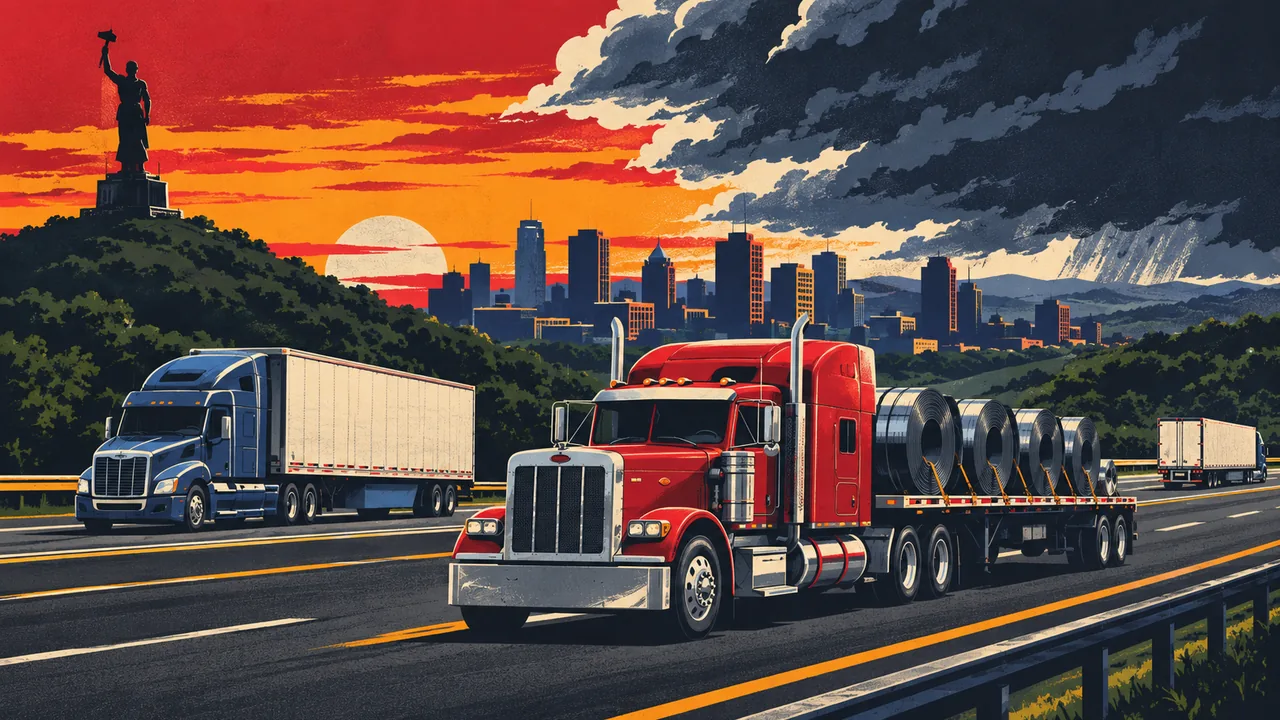 Illustration of tractor-trailers on the highways around Birmingham