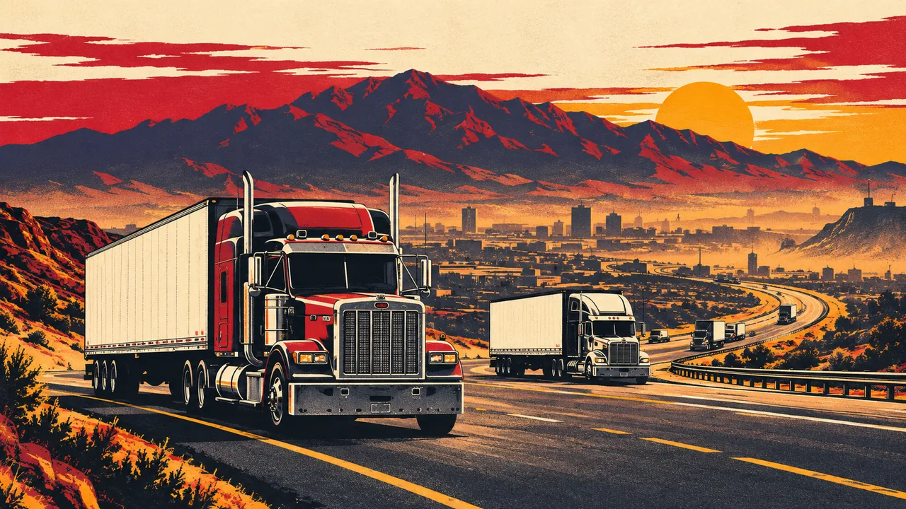 Illustration of tractor-trailers on the highways around El Paso