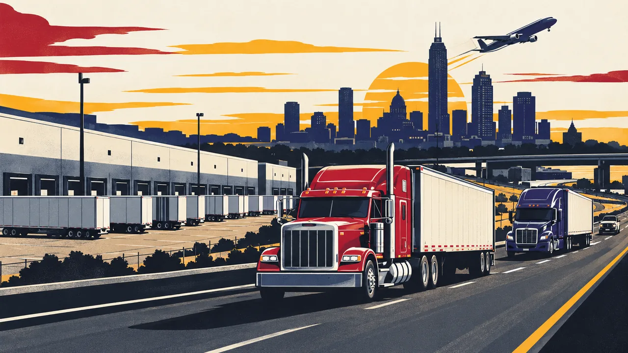 Illustration of tractor-trailers on the highways around Indianapolis