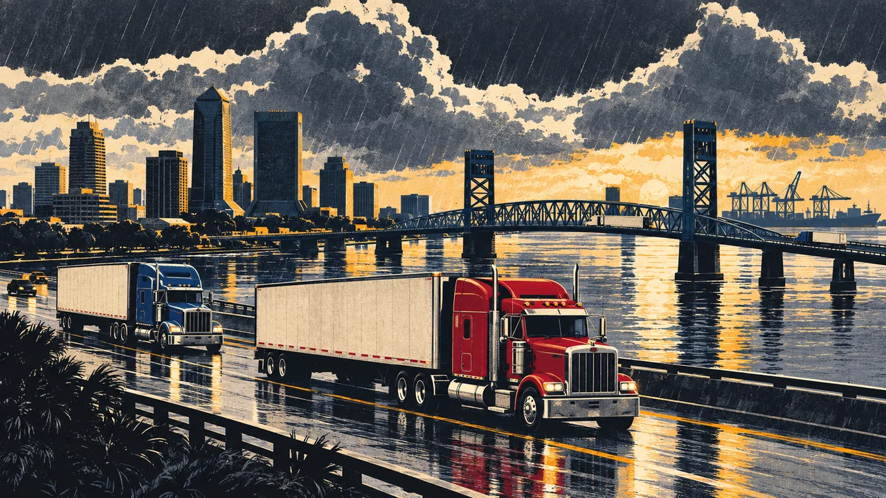 Illustration of tractor-trailers on the highways around Jacksonville