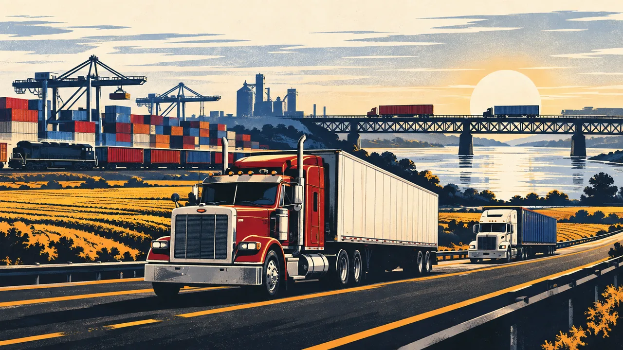 Illustration of tractor-trailers on the highways around Joliet & Will County