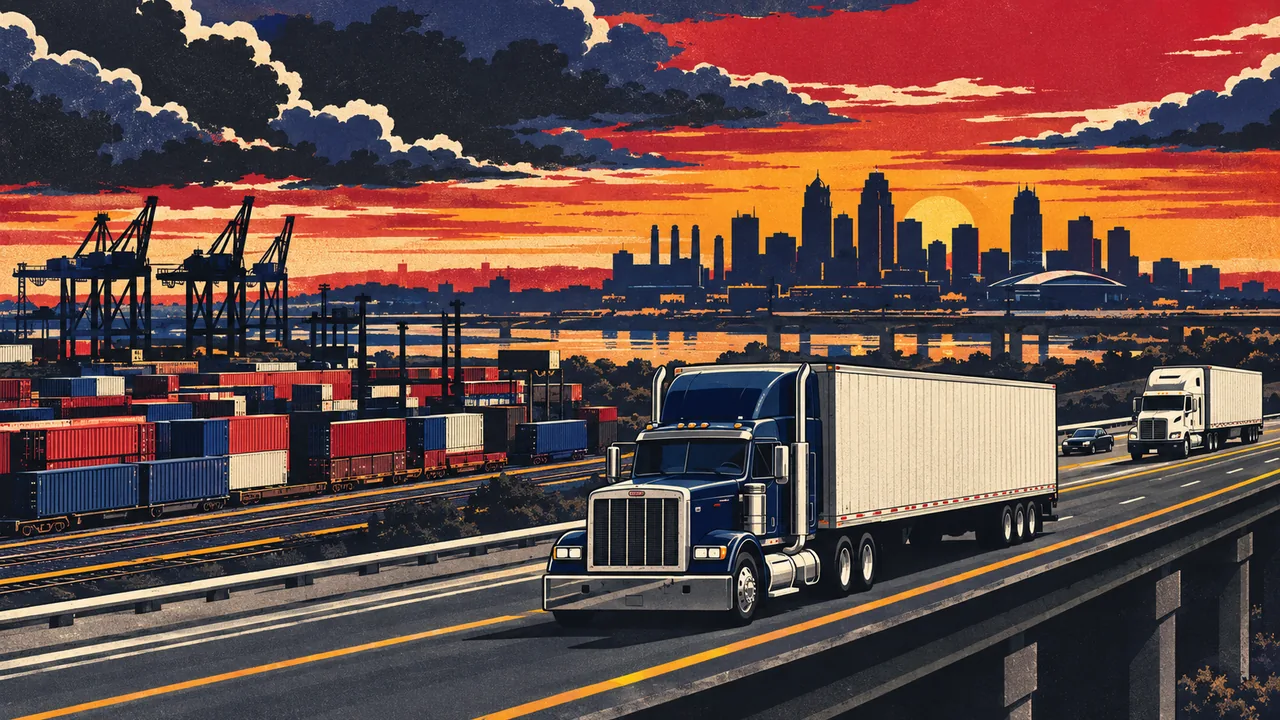 Illustration of tractor-trailers on the highways around Kansas City