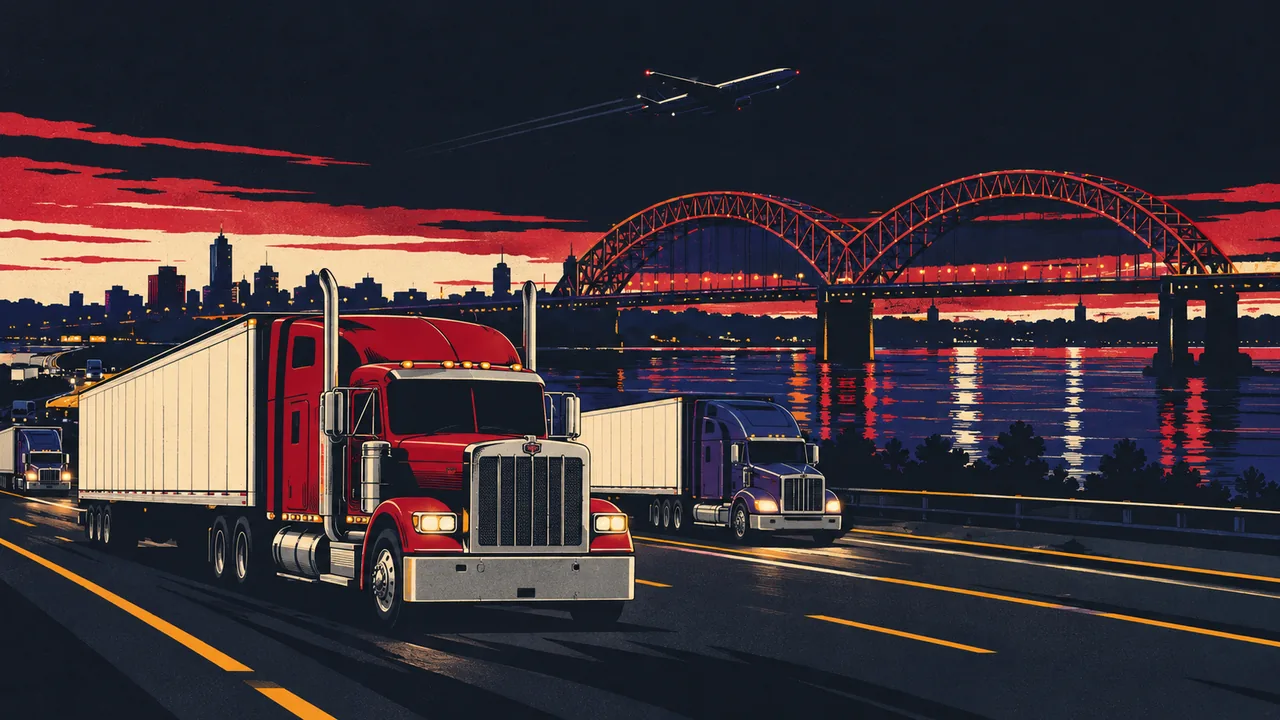 Illustration of tractor-trailers on the highways around Memphis