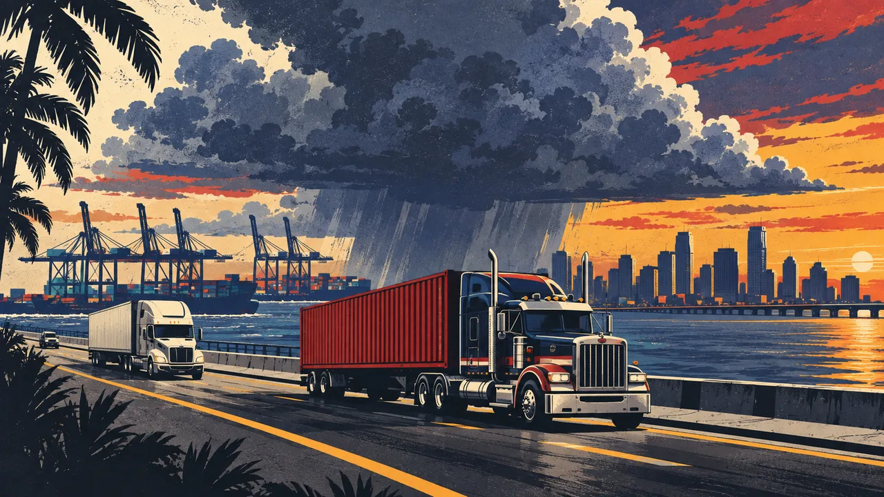 Illustration of tractor-trailers on the highways around Miami & South Florida