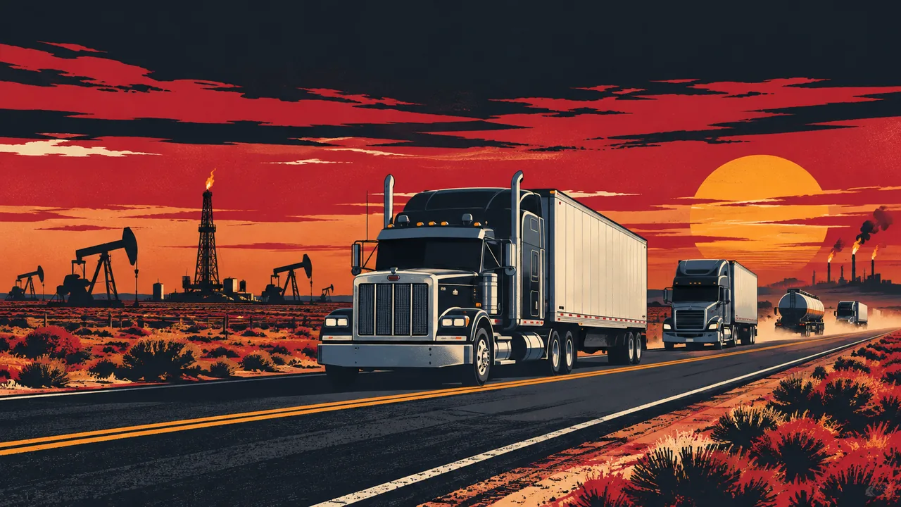Illustration of tractor-trailers on the highways around Midland–Odessa