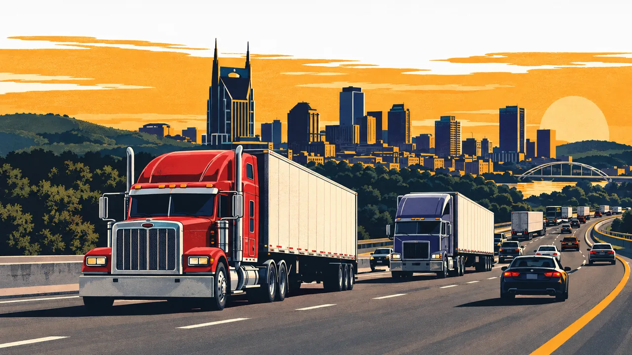 Illustration of tractor-trailers on the highways around Nashville