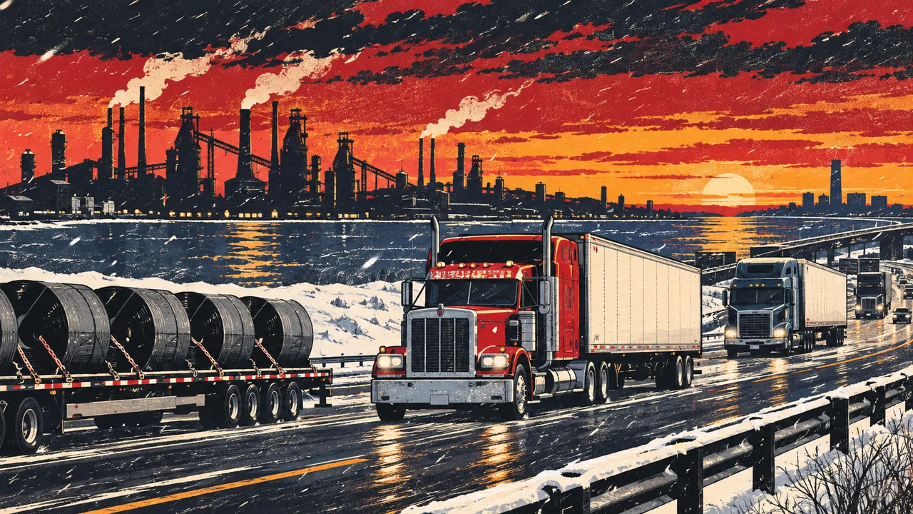 Illustration of tractor-trailers on the highways around Northwest Indiana