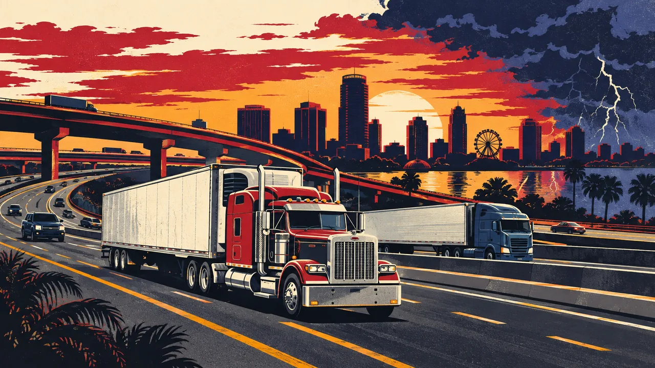 Illustration of tractor-trailers on the highways around Orlando
