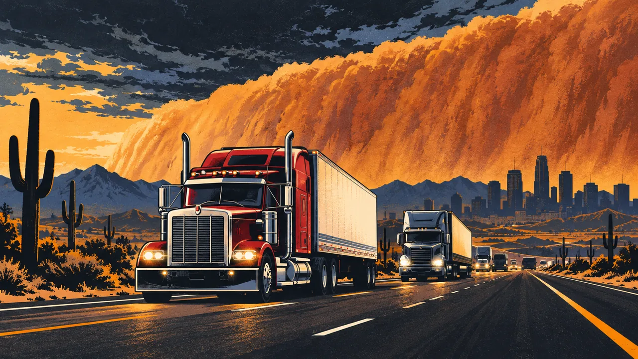 Illustration of tractor-trailers on the highways around Phoenix