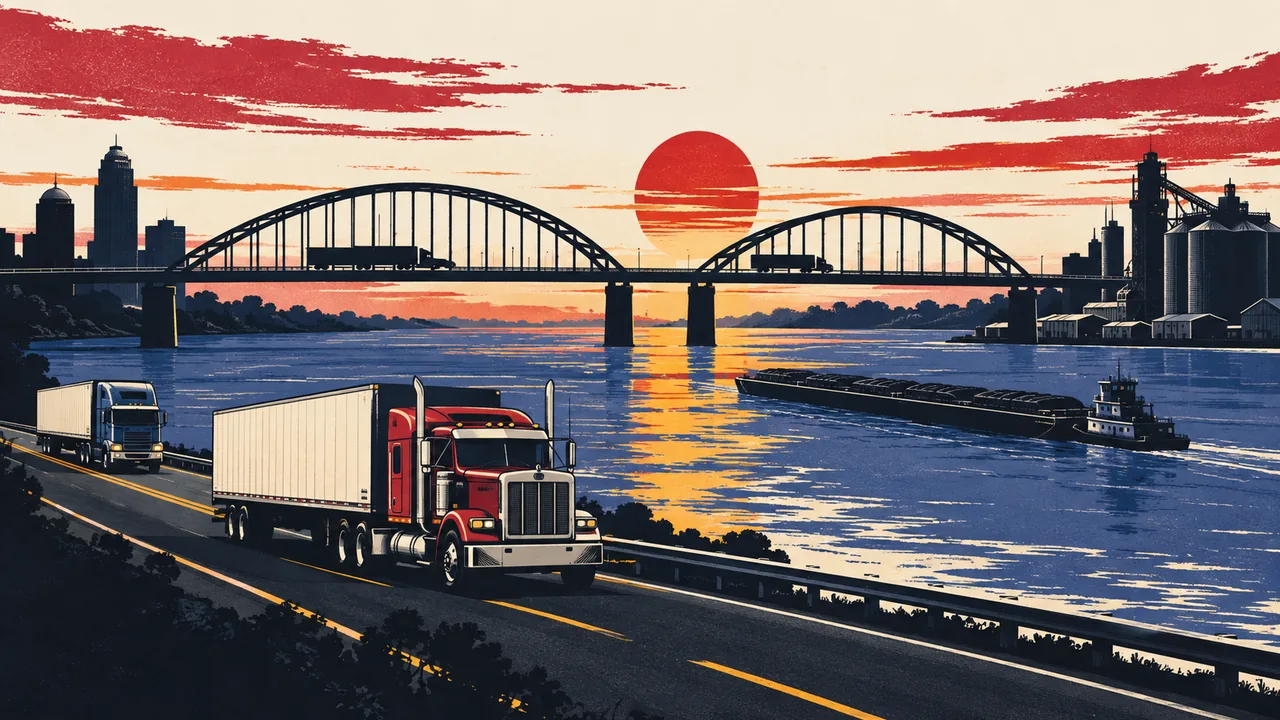 Illustration of tractor-trailers on the highways around Quad Cities