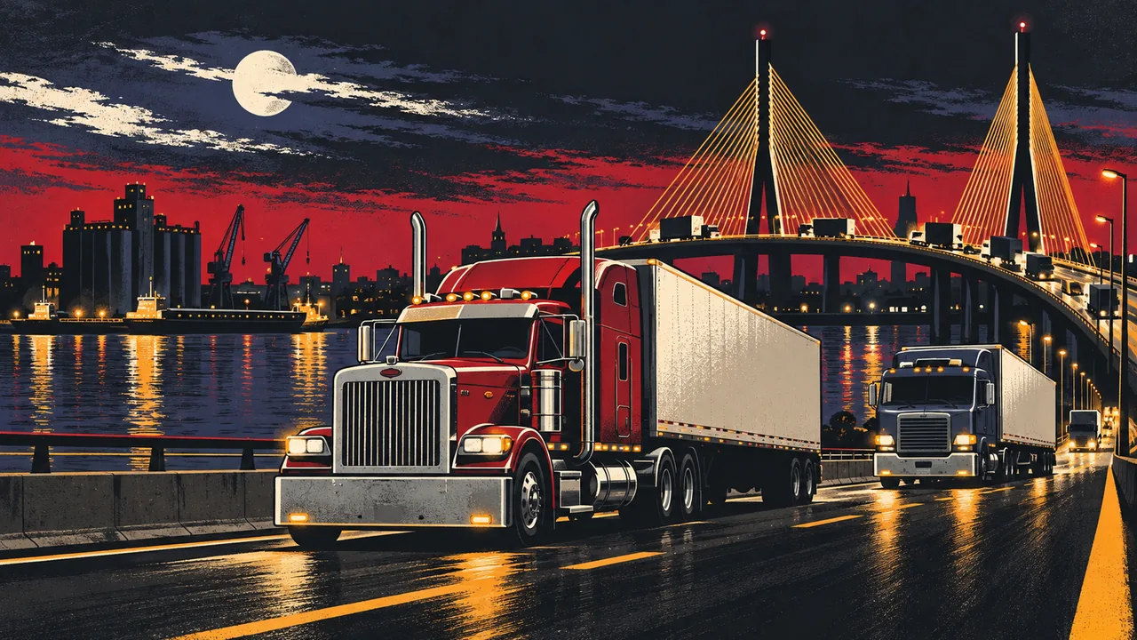 Illustration of tractor-trailers on the highways around Toledo