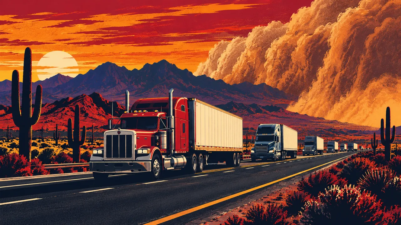 Illustration of tractor-trailers on the highways around Tucson & Nogales