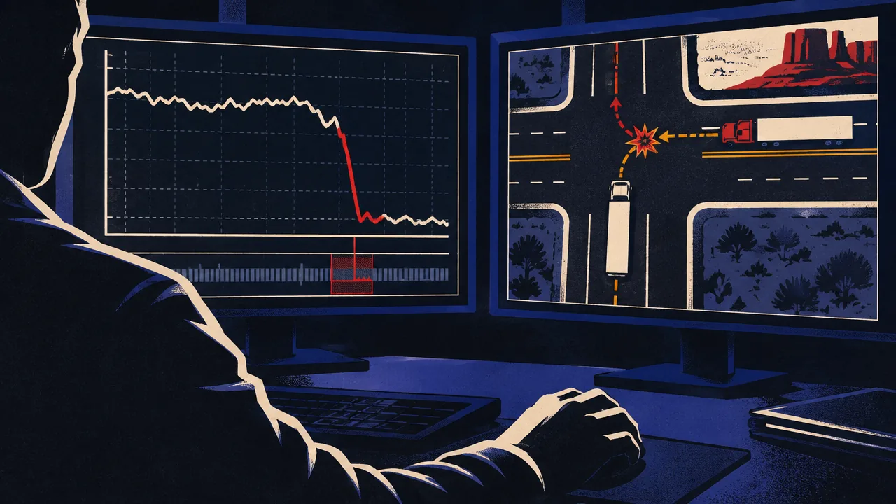 Analyst reviewing a speed-over-time graph and top-down road diagram on large monitors