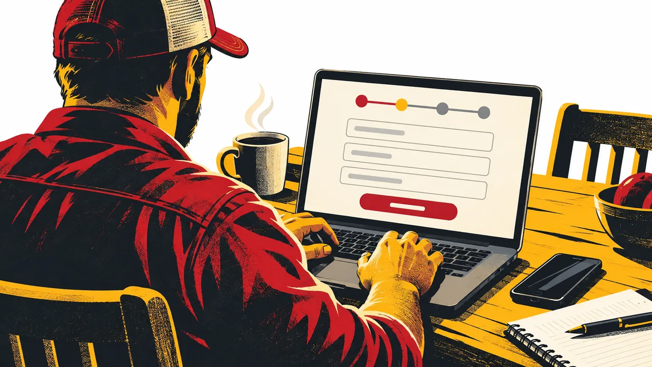 Person at a laptop filling out a short online form with a cup of coffee nearby